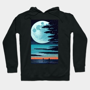 Vibrant Blue Moon bay abstract line art Hoodie